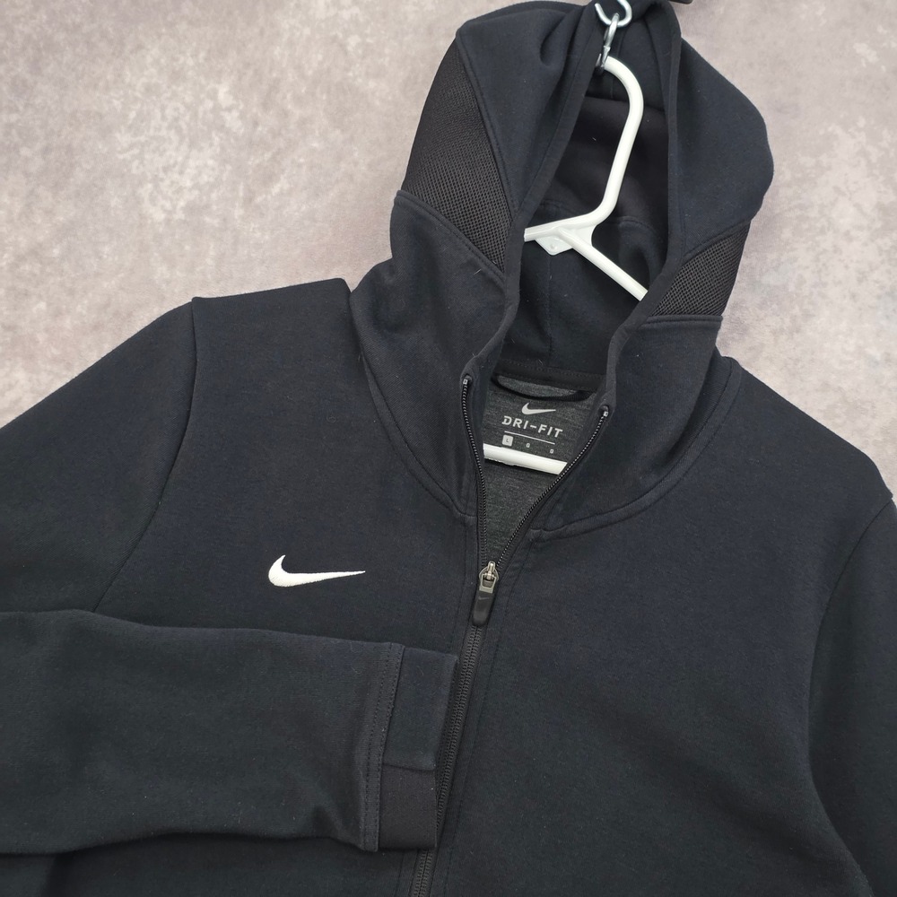 Nike Dri-FIT Full Zip Training Hoodie Black Mesh Hood 930725-010 Womens Large